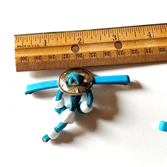 Vintage 80’s Women’s Blue Western Handmade Hair Clips Barrette Set of 2 Unique - Picture 6 of 8